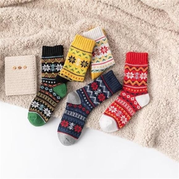 New 5 Pairs Wool Socks for Women - Cute Fuzzy Warm Colorful Crew Socks - Picture 4 of 6